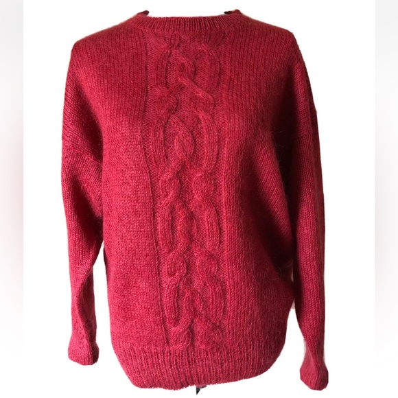 NWOT Vintage Pronto Moda RED MOHAIR Blend CABLE KNIT cozy warm winter SWEATER  L - Picture 2 of 9